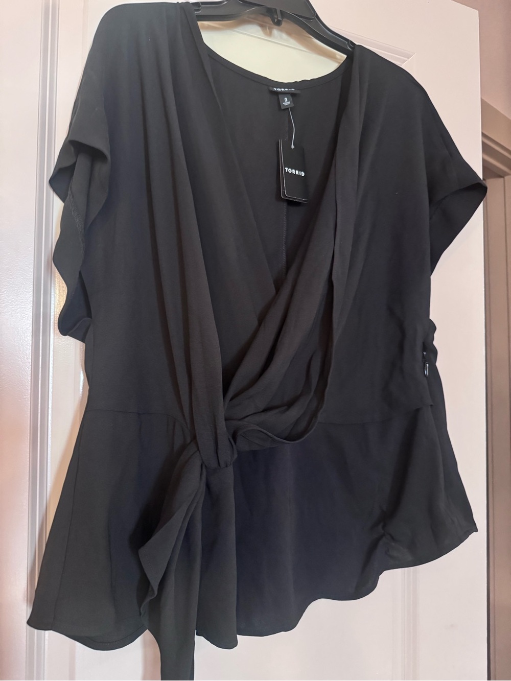 torrid Black Wrap Tie Blouse with Flutter Sleeves